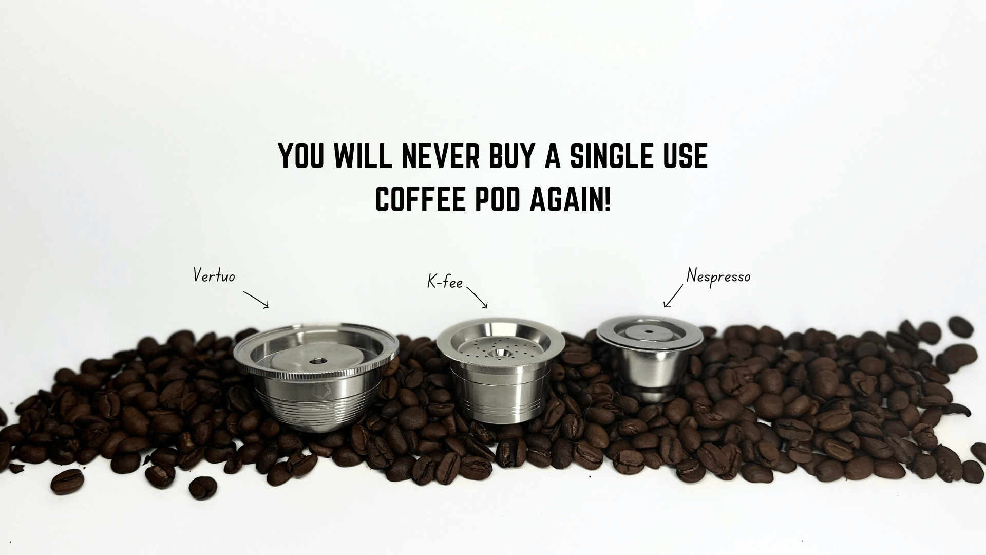 Reusable Coffee Pods lined up (vertuo, K-Fee, Nespresso)